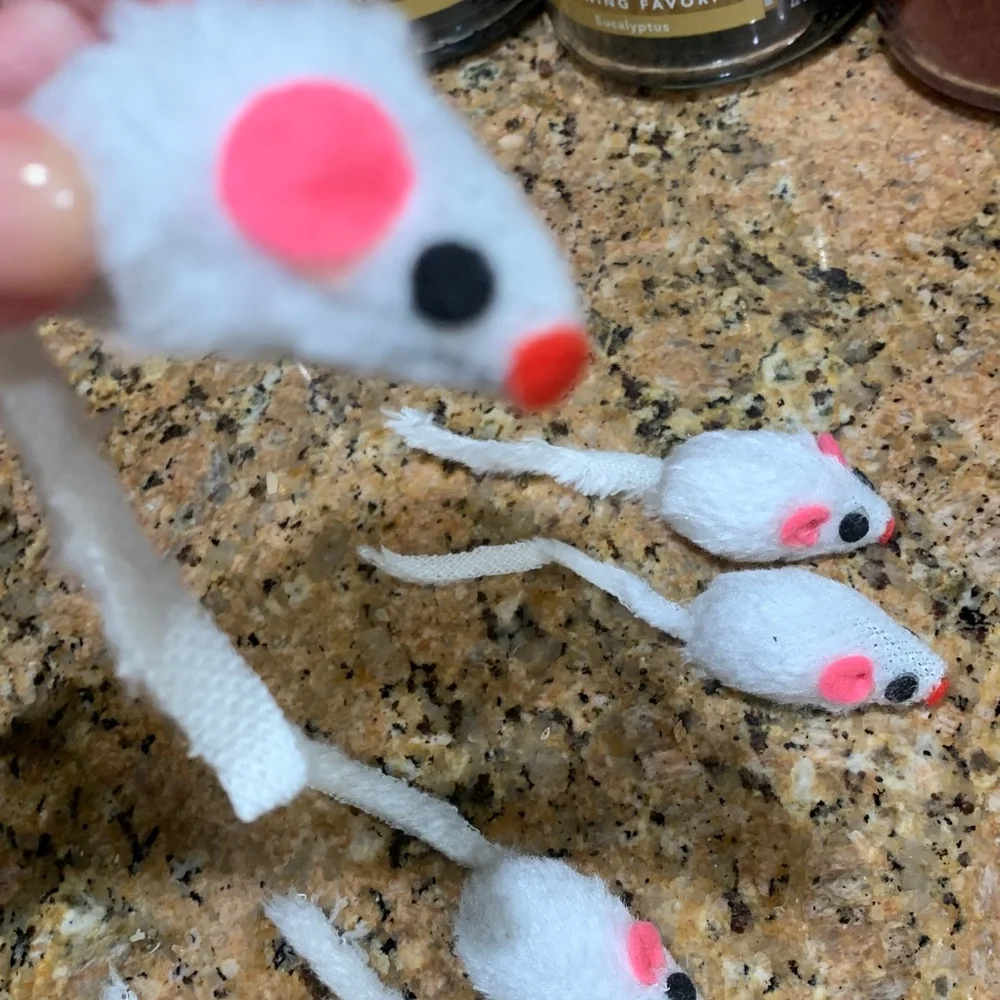 11 like new Set of White and Pink Toy 🐁 mice for cats with catnip inside, must !